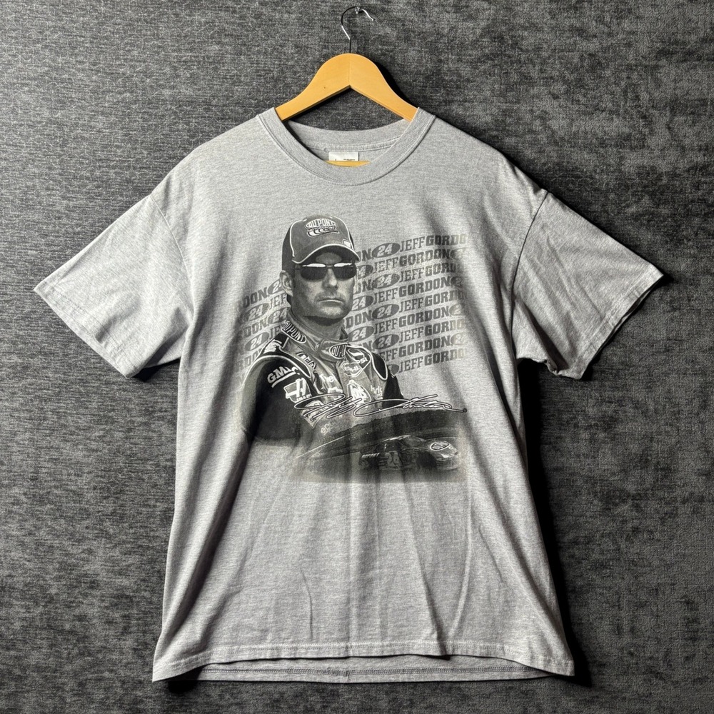 Vintage Chase Authentics NASCAR Jeff Gordon 24 DuPont T-Shirt Gray Mens Large